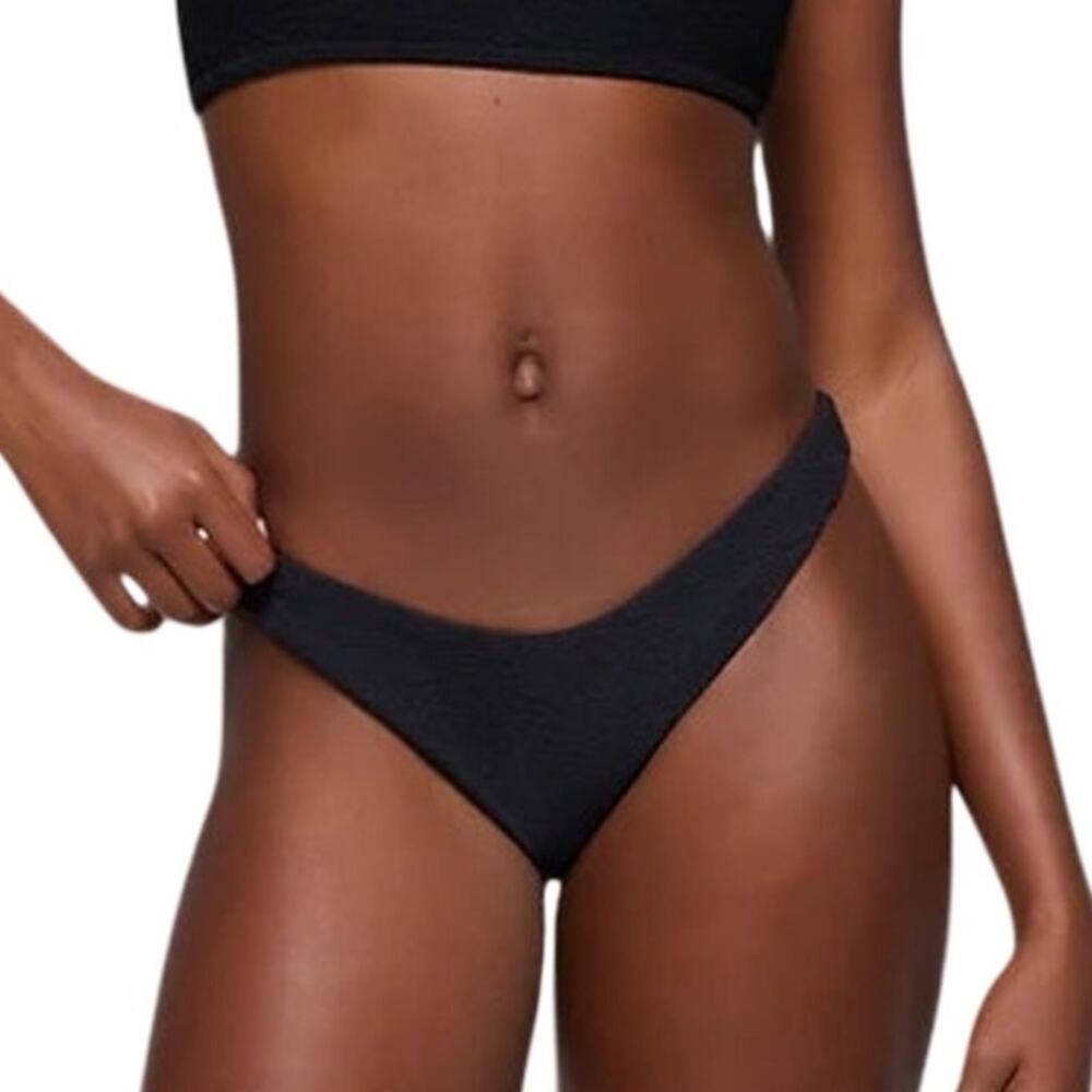 Prana Lahari Scrunch Classic Swim Bottom Women's M Black Textured Bikini Cheeky